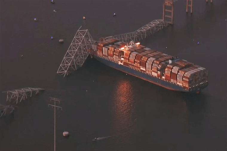 Aerial footage reveals extent of destruction caused by a cargo ship colliding with the Francis Scott Key Bridge in Baltimore, Md., on March 26, 2024. 