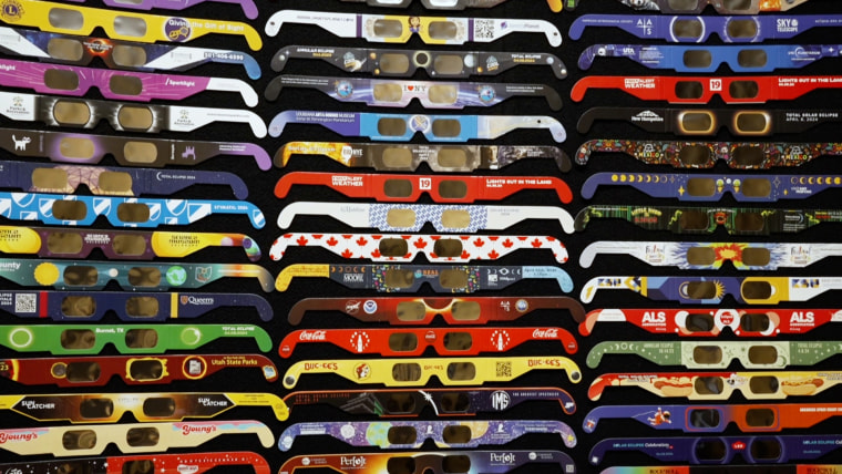 The many different brand versions of American Paper Optics glasses made in preparation for the upcoming eclipse.
