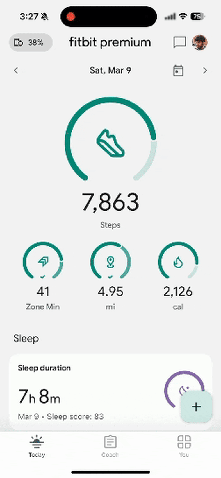The Fitbit app is simple and clean. Tapping a specific data point, like steps, for example, usually opens a chart or graph, giving you more of a breakdown about your step count.