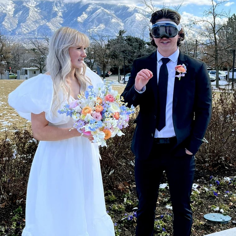 Groom Wears Apple Vision Pro VR Headset in Wedding Photos