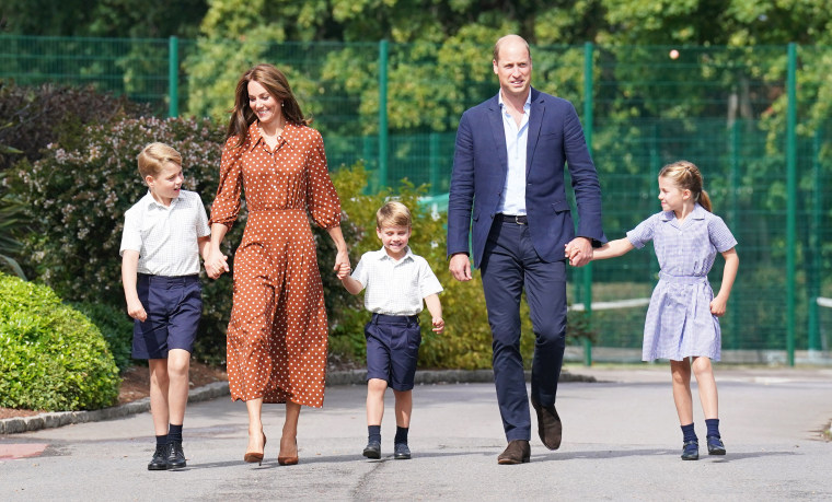Prince George, Princess Charlotte and Prince Louis accompanied by their parents the Prince William, Duke of Cambridge and Catherine, Duchess of Cambridge