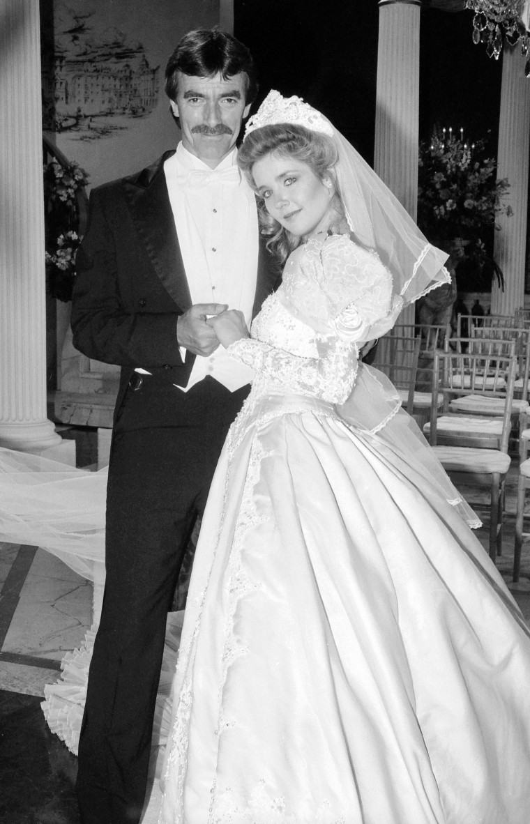 The Young and the Restless cast members Eric Braeden as Victor Newman and Melody Thomas Scott as Nikki on April 4, 1984.