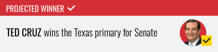 Ted Cruz wins the Republican primary election for U.S. Senate in Texas