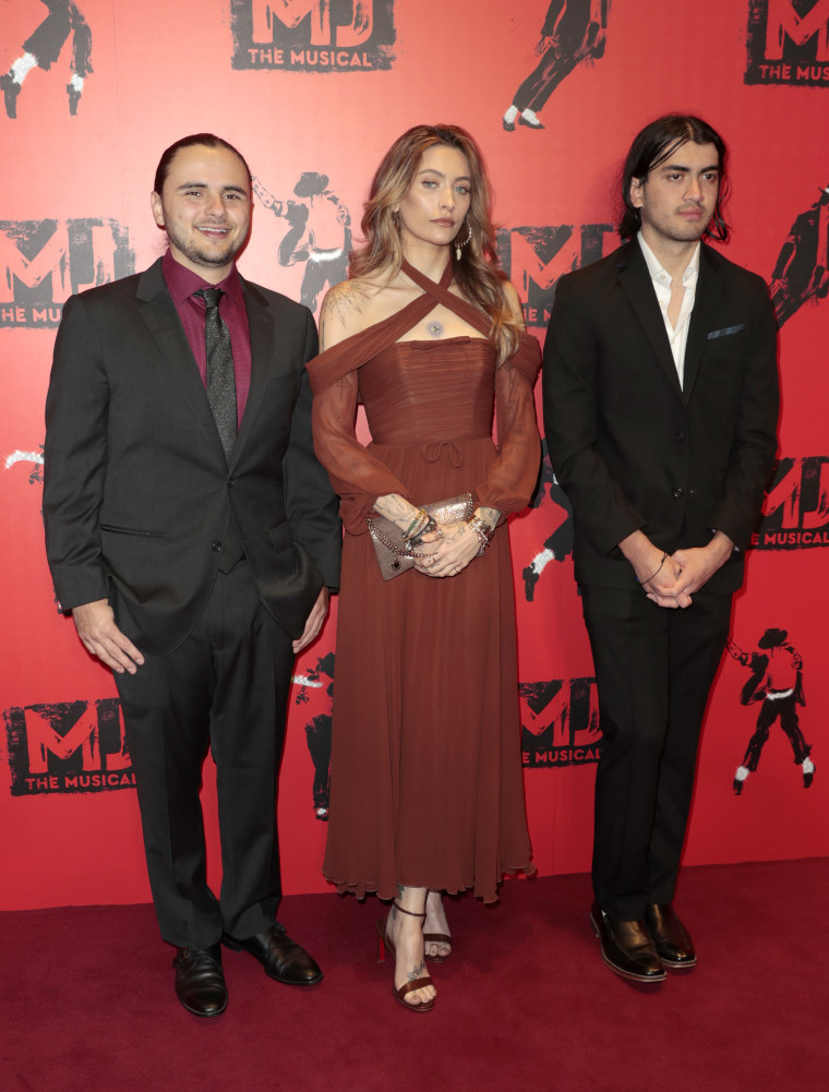 Prince Jackson, Paris Jackson and Bigi Jackson at the opening night of "MJ: The Musical" at Prince Edward Theatre on March 27, 2024 in London, England. 
