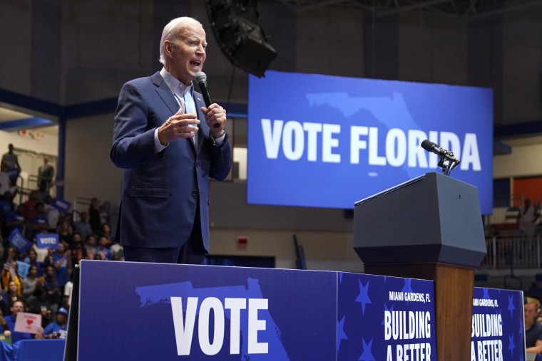 President Joe Biden speaks at a campaign rally for Florida gubernatorial candidate Rep. Charlie Crist, D-Fla., and Senate candidate Rep. Val Demings, D-Fla., at Florida Memorial University, in Miami Gardens, Fla.