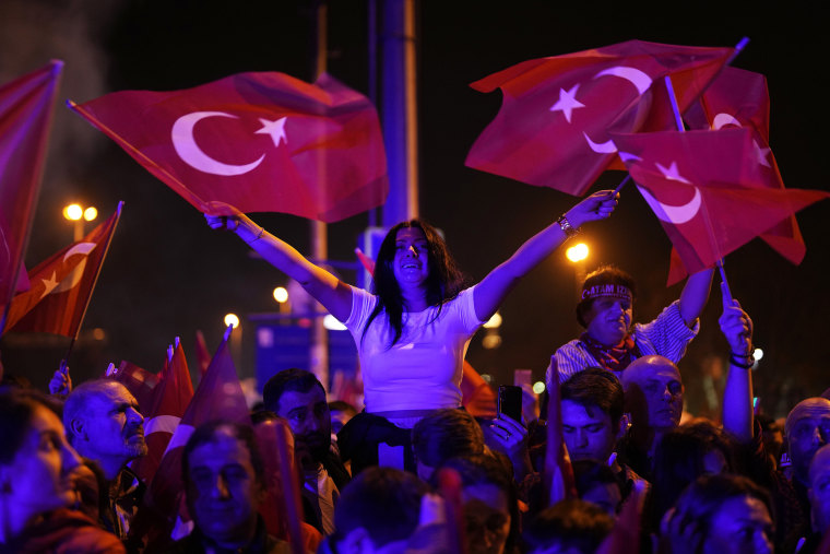 Turkey's main opposition party retained its control over key cities and made huge gains elsewhere in Sunday's local elections, preliminary results showed, in a major upset to President Recep Tayyip Erdogan, who had set his sights on retaking control of those urban areas. (AP Photo/Khalil Hamra)
