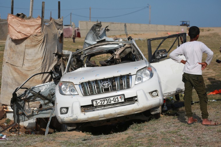 On April 2, 2024, a car used by World Central Kitchen, which was attacked by Israel in Deir Al-Balah, Gaza Strip, the day before.