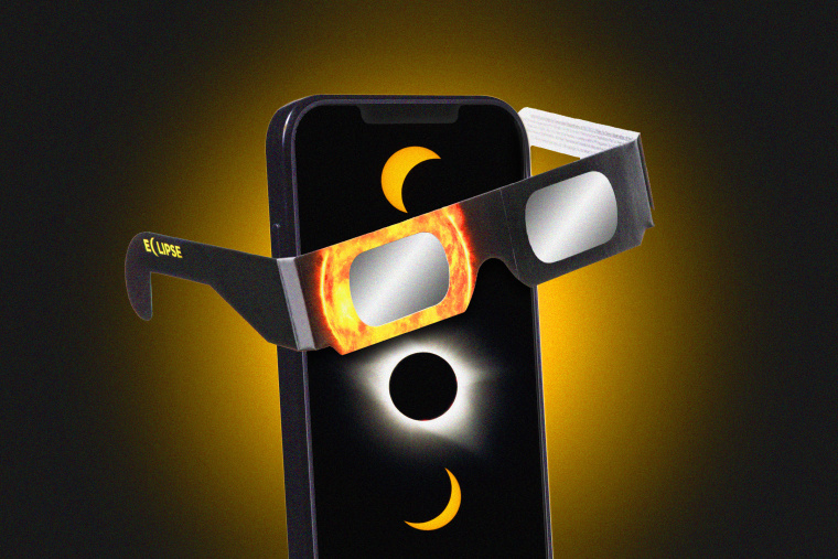 A phone wearing eclipse ISO glasses.