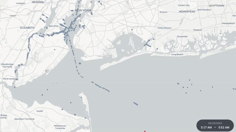 Dali’s movements through New York Harbor.