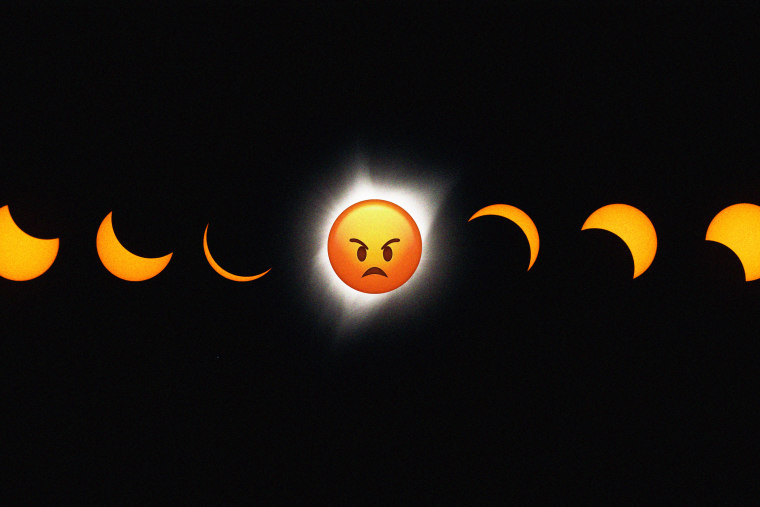 An angry face emoji as one phase of a total eclipse