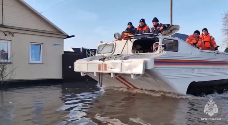 Flooding in Orsk, Russia, on April 6, 2024.