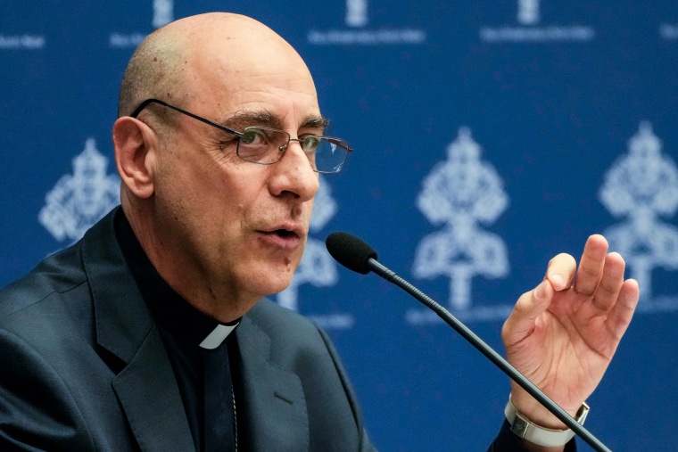 The prefect of the Vatican's Dicastery for the Doctrine of the Faith, Cardinal Victor Manuel Fernandez, presents the declaration 'Dignitas Infinita'