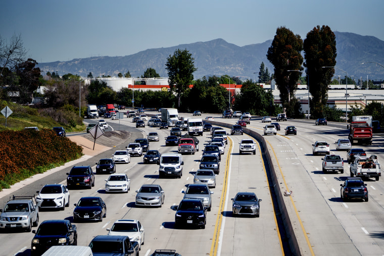 Traffic on the 405 freeway in Los Angeles on April 2, 2024.