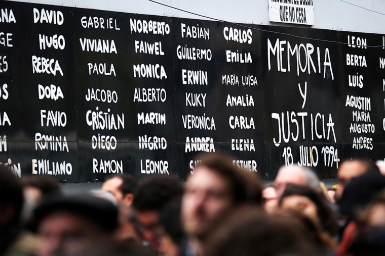 The names of the victims of the 1994 AMIA Jewish community center bombing in Buenos Aires.