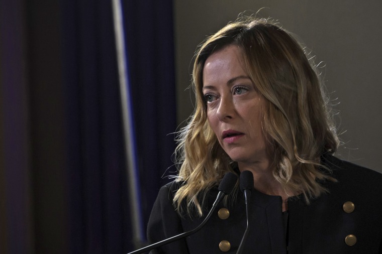 Italian Prime Minister Giorgia Meloni speaks at an event organized by the Italian Scientists Association on April 5, 2024 in Rome.