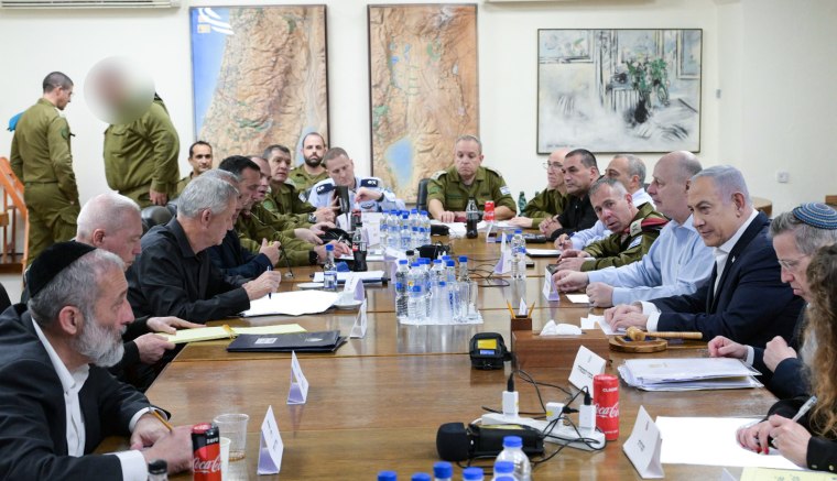Prime Minister Benjamin Netanyahu convenes the war cabinet in the Kirya in Tel Aviv. 