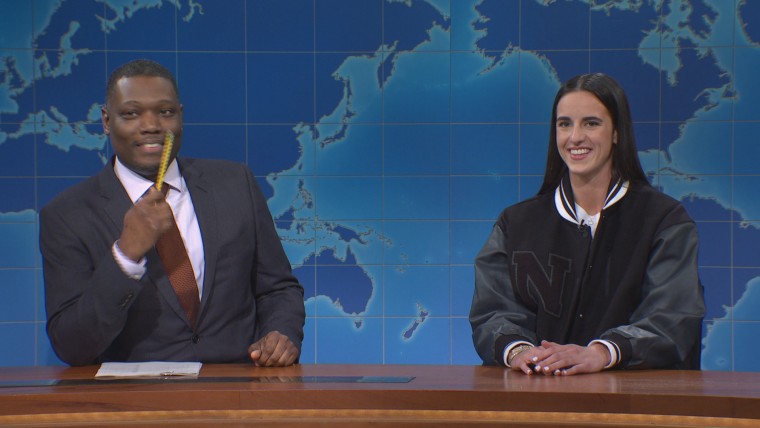 Caitlin Clark, the NCAA Division I all-time leading scorer, on “Weekend Update” on “Saturday Night Live” April 13.