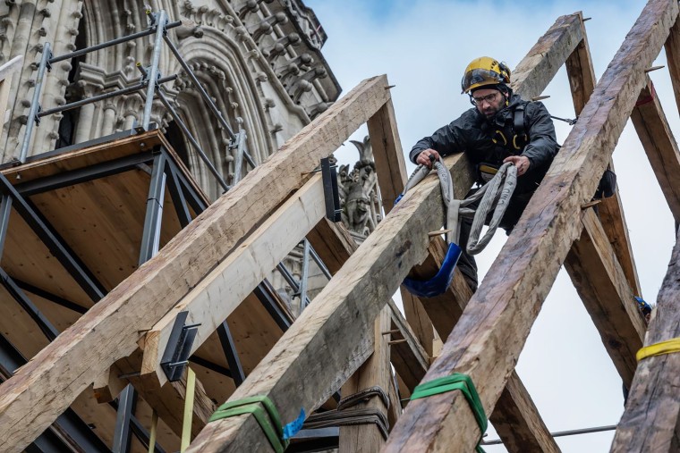 Hank Silver works on restorations at Notre Dame cathedral in Paris. 