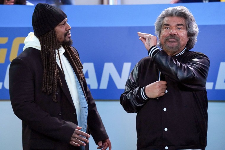 From left, Marshawn Lynch as Himself, George Lopez as George in episode 205 "Lopez vs Raider Nation". 