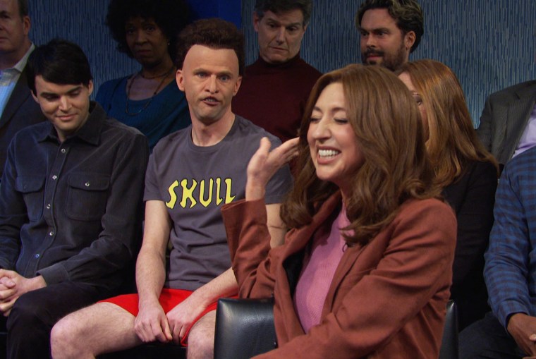 Mikey Day, center, and Heidi Gardner, right, during the "Beavis and Butt-Head" sketch