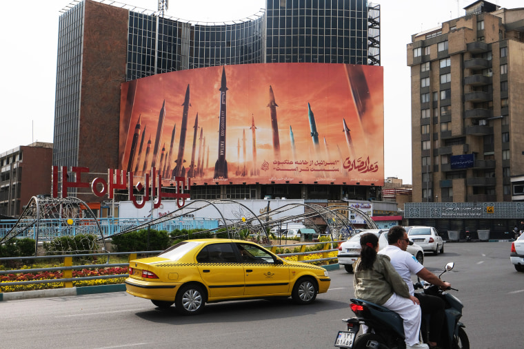Missiles on a large banner in Tehran