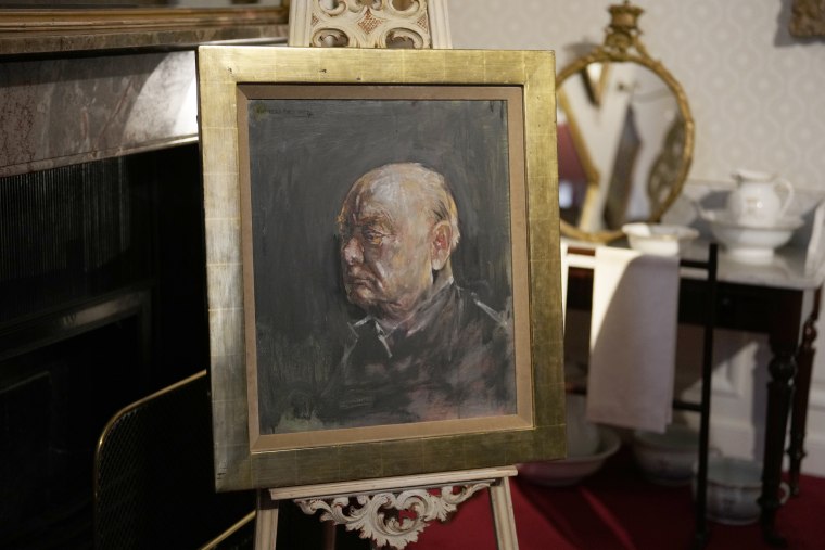 A portrait of Winston Churchill painted by Graham Sutherland in 1954, on view at Blenheim Palace, Woodstock, England