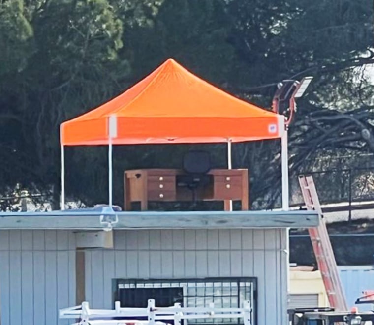 Jim Kesser’s desk to a roof in AUSD’s maintenance yard where Kesser works.