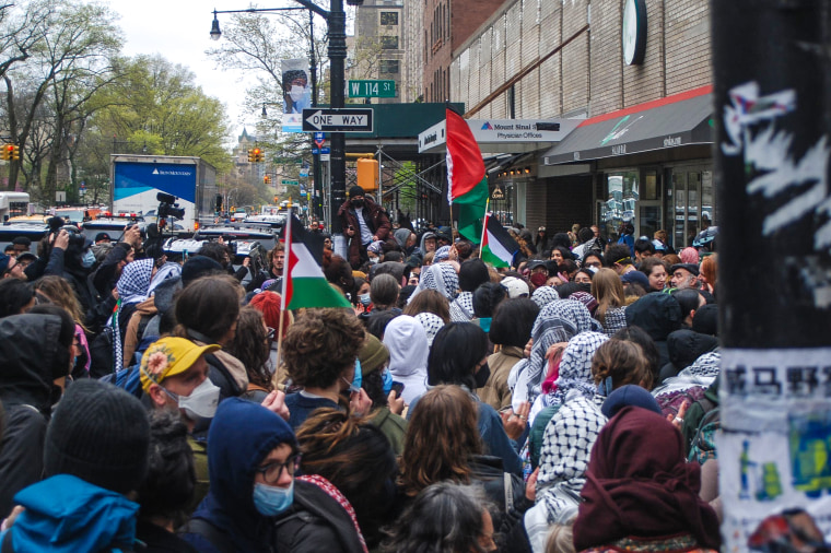 A Pro-Israel protest and a Pro-Palestinian counter protest took place at Columbia University on April 18, 2024.