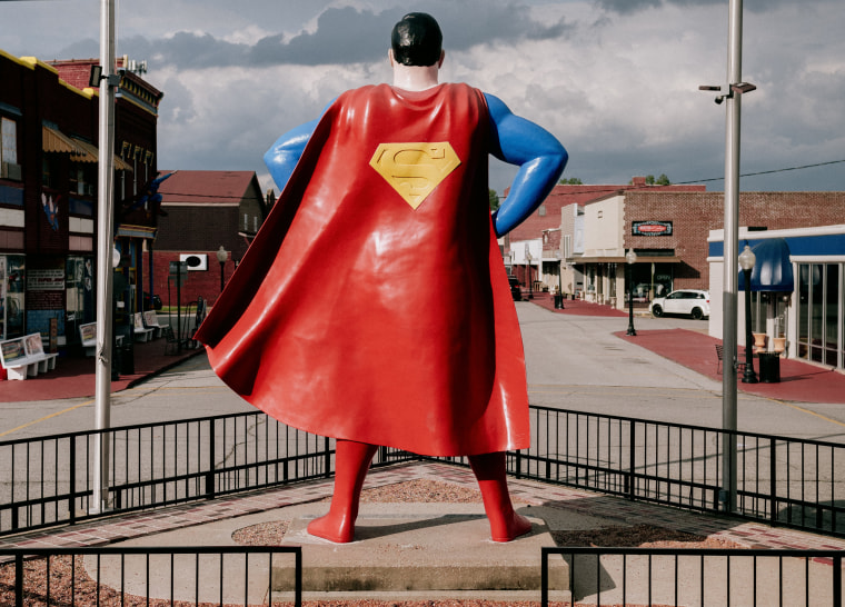 A 15-foot Superman statue at the center of town in Metropolis.
