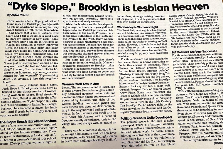 Newspaper article at the Lesbian Herstory Archives.