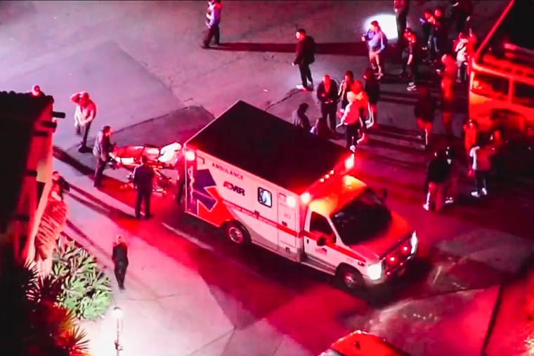 An ambulance on the scene of a tram crash at Universal Studios