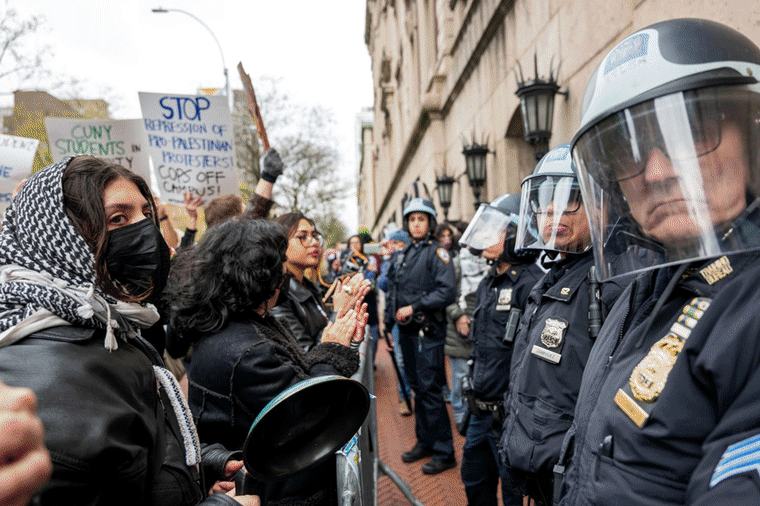 Protesters at Columbia University in New York Coty on April 20 and 21, 2024.