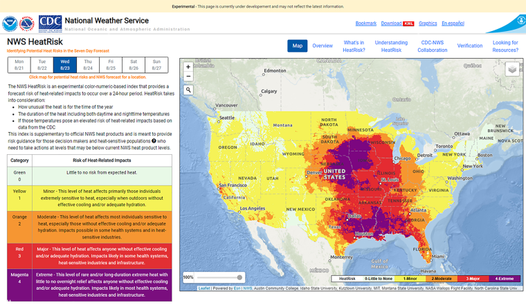 NOAA’s National Weather Service experimental HeatRisk tool website