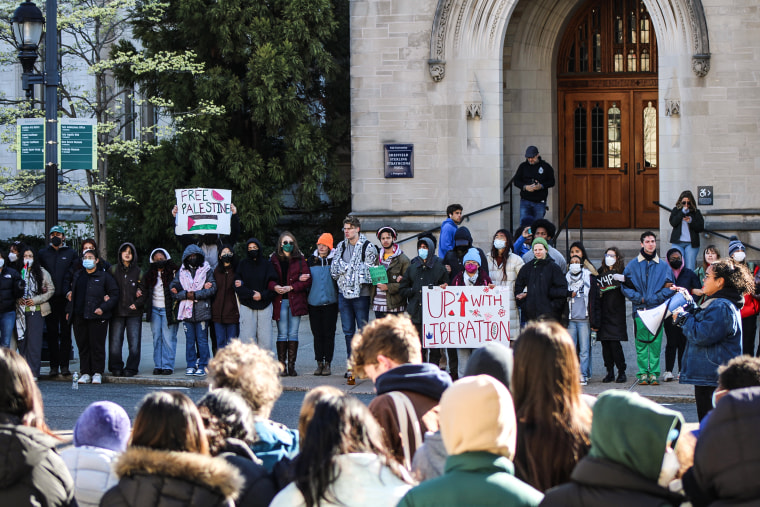 After a third night of camping out, Police officers arrested protesters in support of the Palestinian cause  on Yale University’s campus on April 22, 2024.