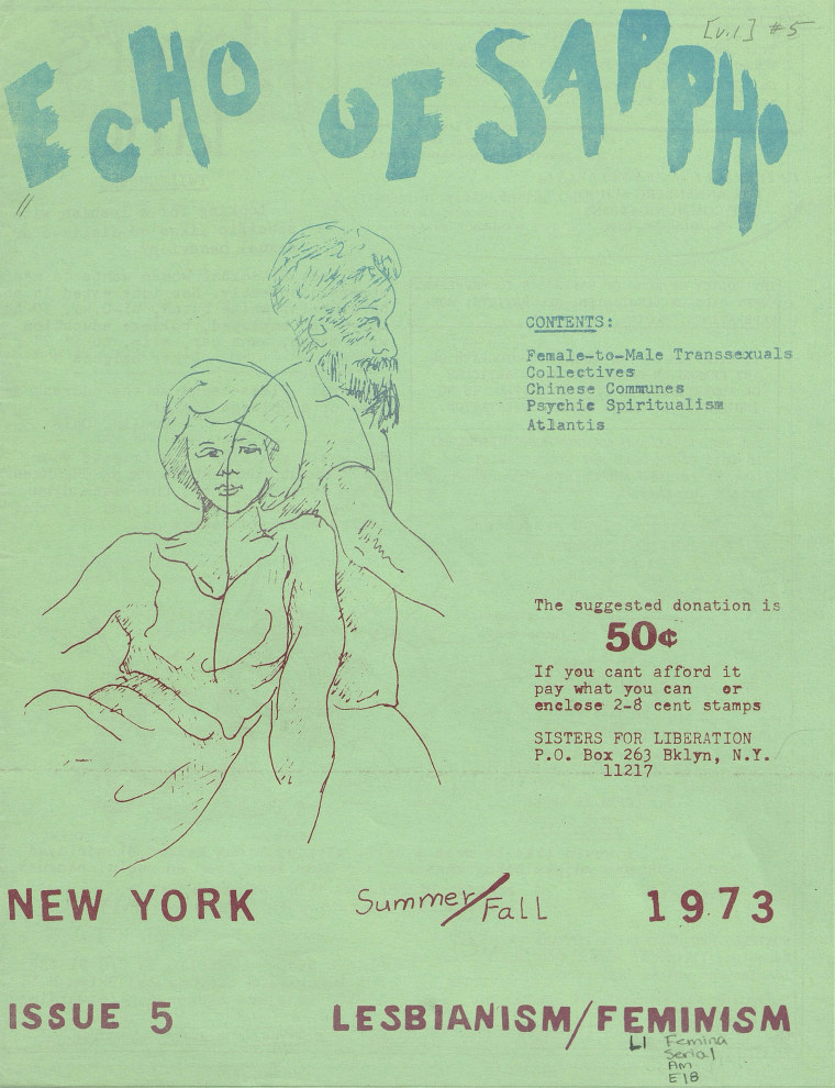 A 1973 issue of the lesbian magazine Echo of Sappho.