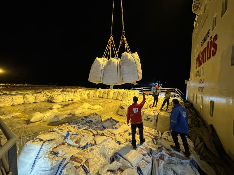 9th humanitarian aid ship sent from Turkiye unloads in Egypt's Al Arish port