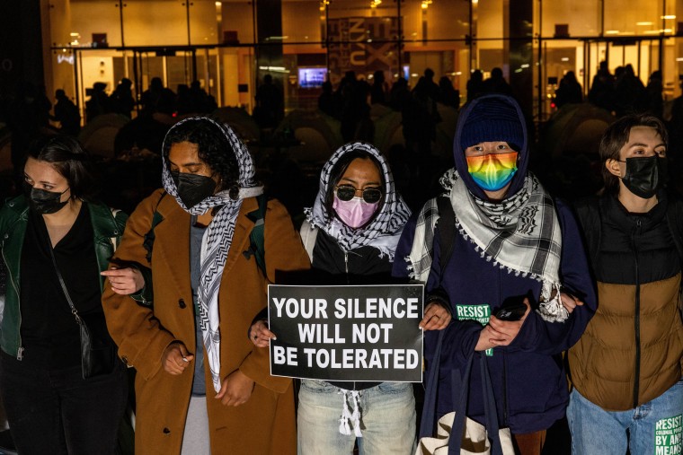 Pro-Palestinian students and activists protest on the campus of New York University in New York