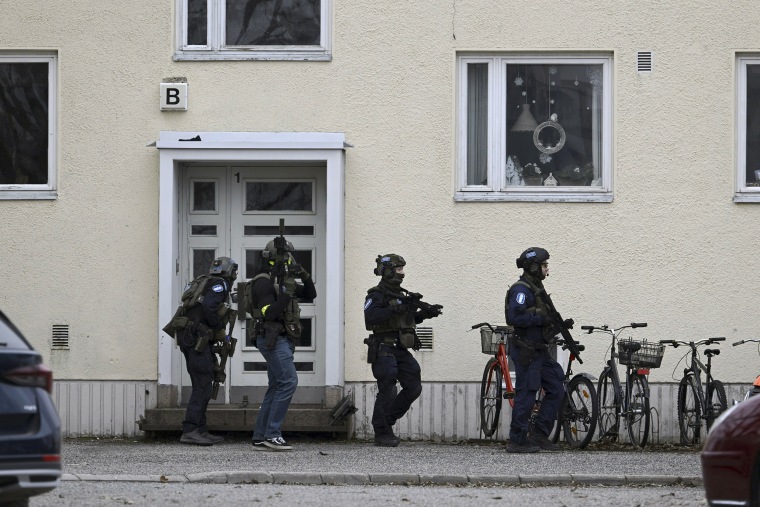 Finnish police say a number of people were wounded in a shooting at a school outside Helsinki and a suspect was detained. (Markku Ulander/Lehtikuva via AP)
