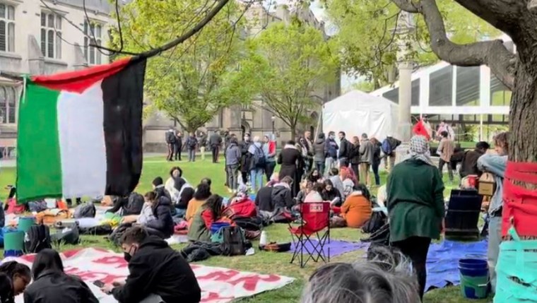 Students at a sit-in support of Gaza at Princeton University on April 25, 2024.