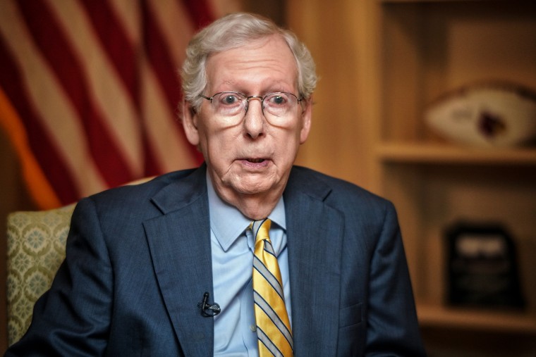 Meet the Press moderator Kristen Welker interviews Minority Leader Mitch McConnell at the U.S. Capitol on April 25, 2024.