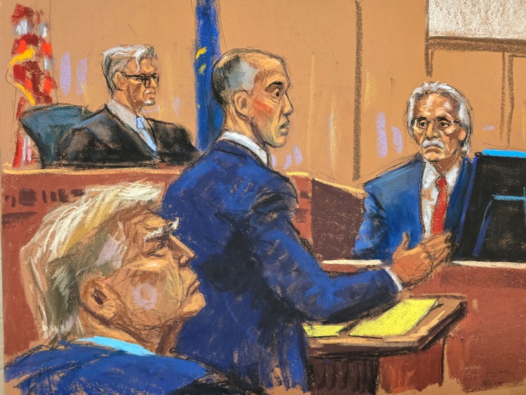 David Pecker is cross examined by Emil Bove court in New York on April 26, 2024. 