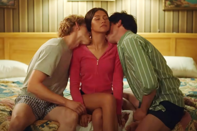 From left, Mike Faist, Zendaya, and Josh O'Connor in "Challengers."