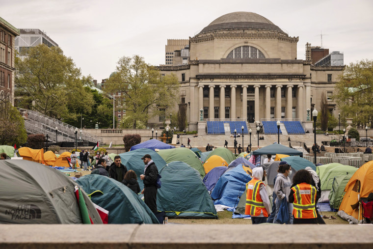 An encampment in support of Gaza at Columbia University on April 27, 2024, in New York.
