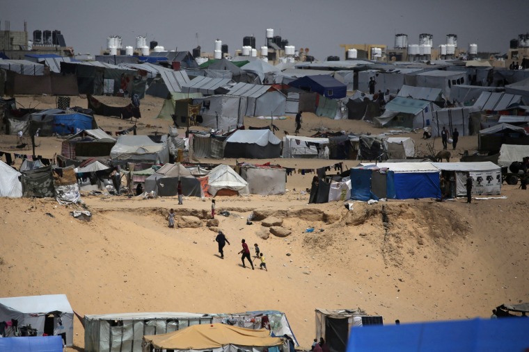 A camp for displaced people in Rafah, southern Gaza, by the border with Egypt on April 28, 2024. 