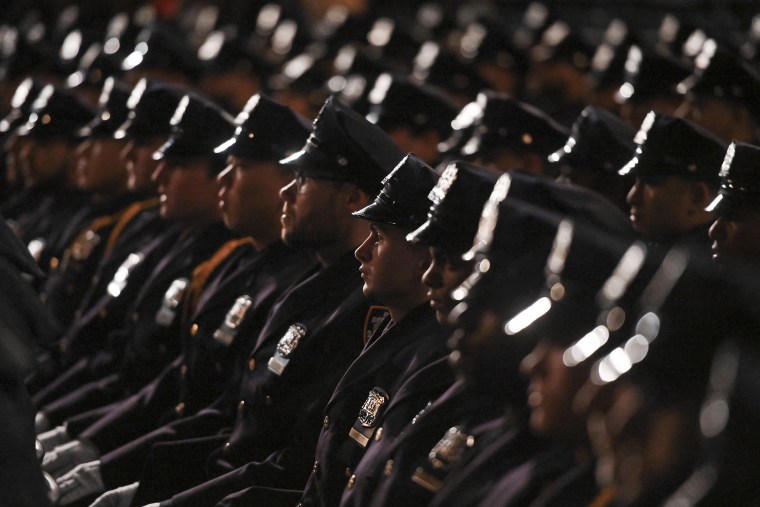 Newly sworn in police officers attend the New York City Police Academy Graduation Ceremony  on April 24, 2023.