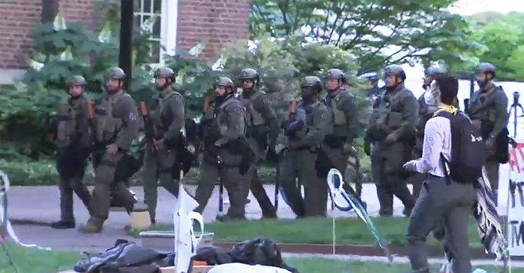 Police were seen removing protesters from an encampment at the University of North Carolina's Chapel Hill on April 30, 2024 according to footage shot by NBC affiliate WRAL of Raleigh.