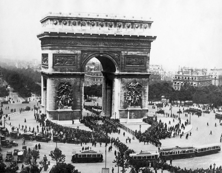 Paris, France:  June 9, 1923
Memorial Day at the Arc de Triomphe de lEtoile at the western end of the Champs-Elysees in Paris. It honors those who fought for France.