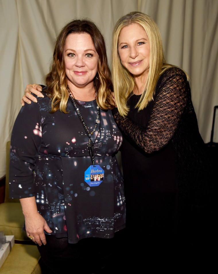  Melissa McCarthy (L) and Barbra Streisand pose backstage during the tour opener for "Barbra - The Music... The Mem'ries... The Magic!" at Staples Center on August 2, 2016 in Los Angeles, California. 