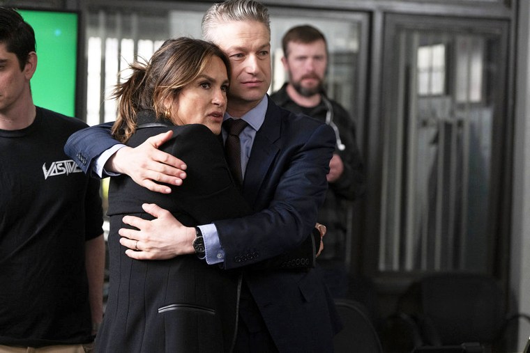 Mariska Hargitay and Director; Peter Scanavino on the set of "Law & Order: Special Victims Unit."