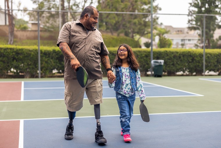 Father-Daughter Bond: Disabled Hispanic Veteran Plays Pickleball with 7-Year-Old Daughter